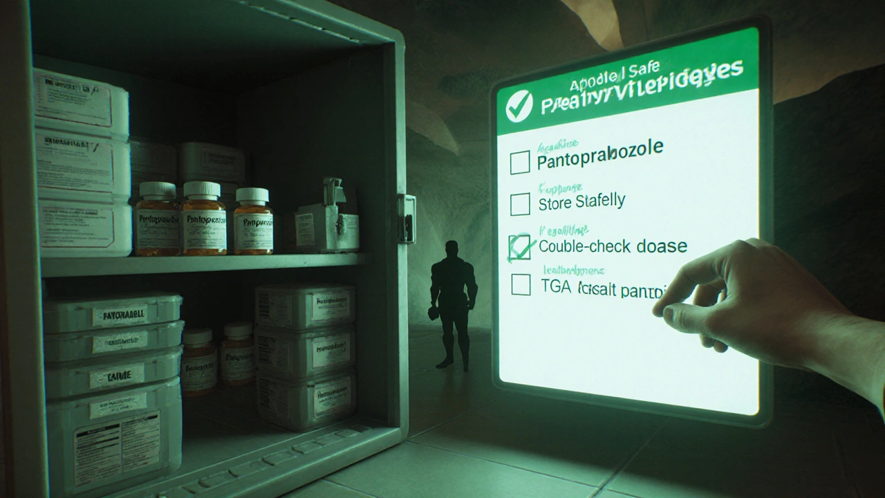 Safe medication storage with organized pills, checklist, and locked cabinet.