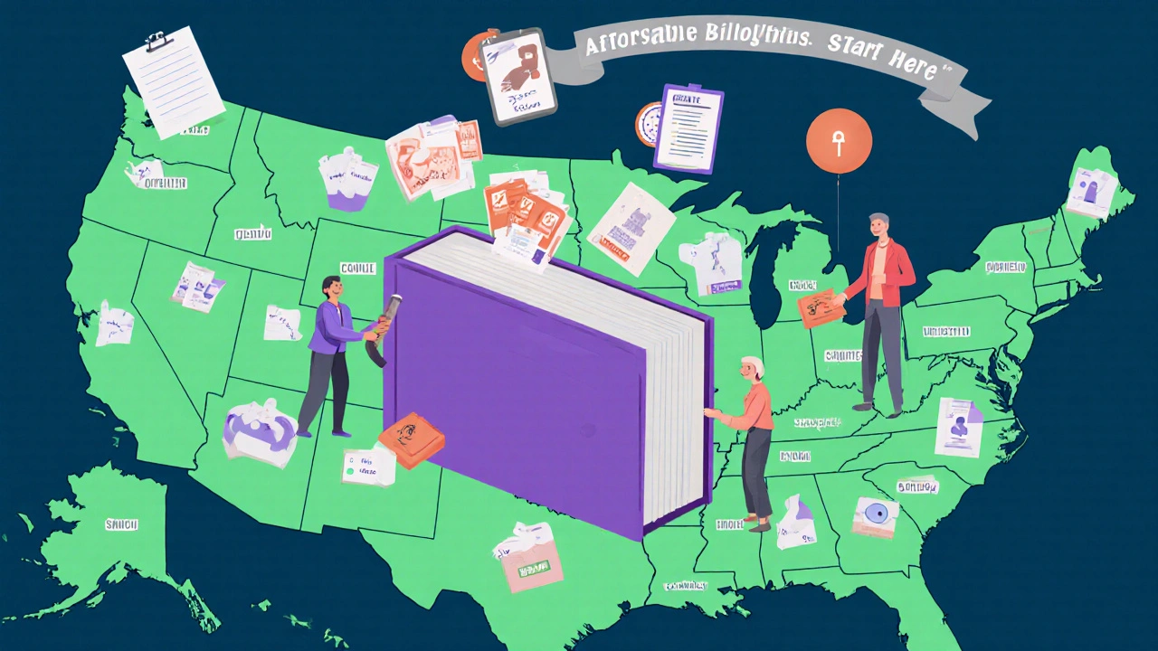 A U.S. map showing states where biosimilars can be substituted, centered on the Purple Book.