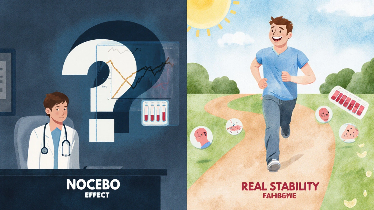 Split image of anxious patient versus confident patient with matching lab results.