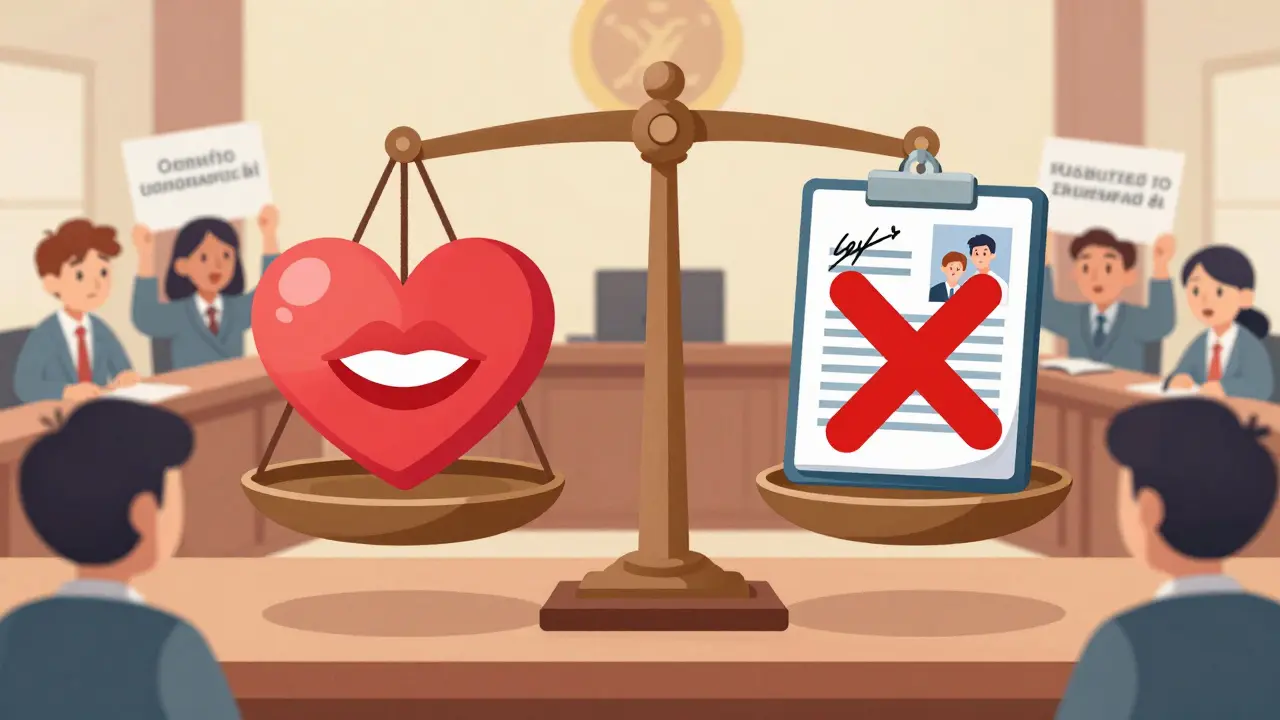 Balancing scale contrasting sexual consent symbols with medical substitute judgment symbols.