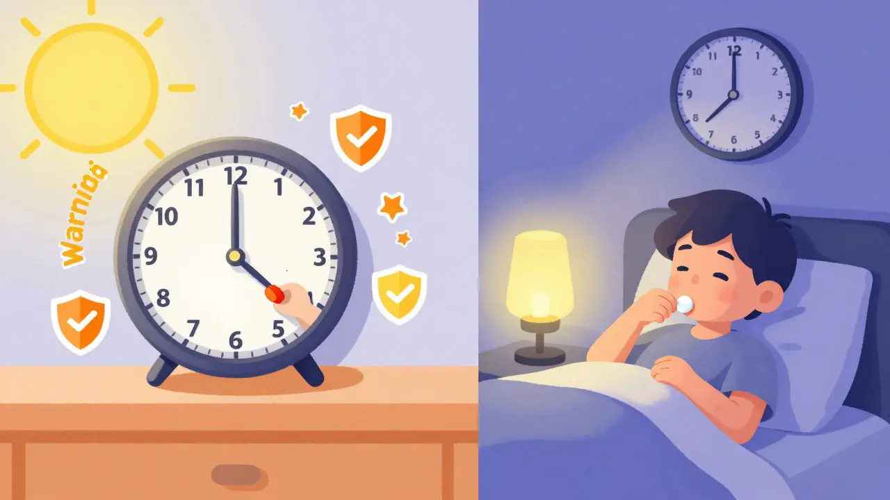 Comparison of morning vs evening antibiotic dosing for sun safety.