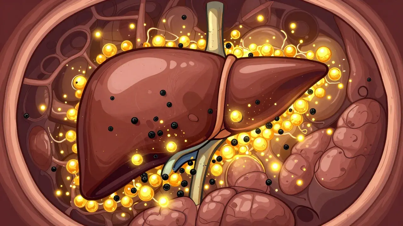 Illustration of liver overwhelmed by turmeric absorption blockage