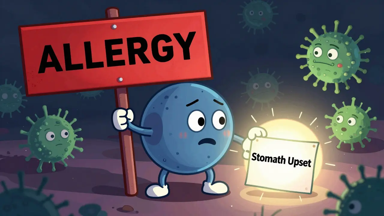 Metaphor of false penicillin allergy blocking treatment and aiding bacteria.