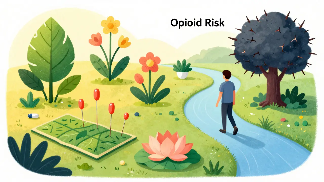 Person choosing healthy alternatives like therapy and meditation over opioids