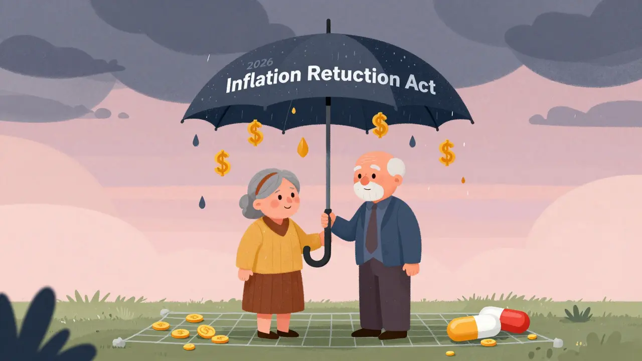 Umbrella protecting seniors from high prescription costs in 2026.