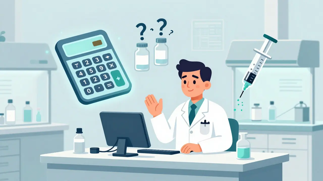 Concept art depicting calculation and contamination risks in compounding