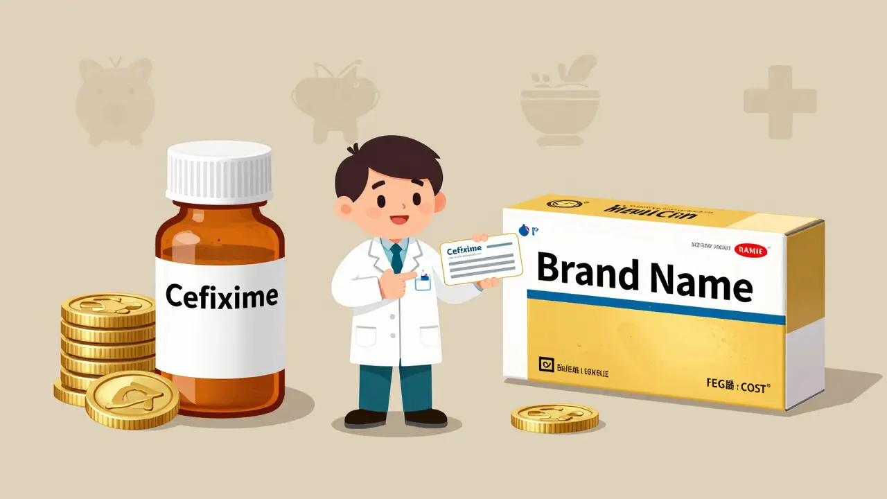 Generic medicine bottle shown as more affordable than brand name