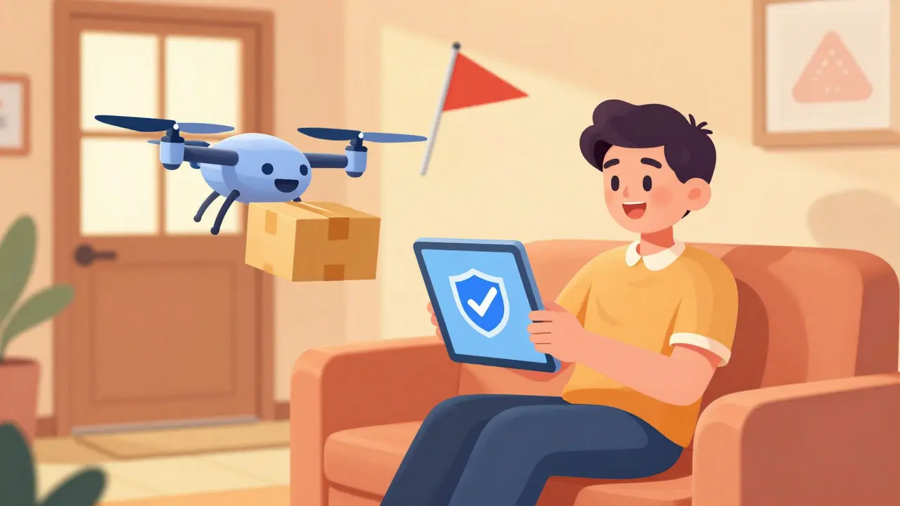 Happy person receiving safe medication delivery via verified online service