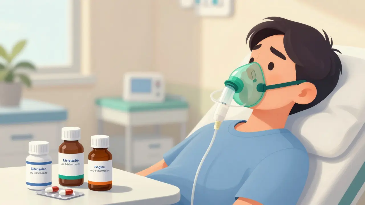 Patient receiving oxygen and medical treatment