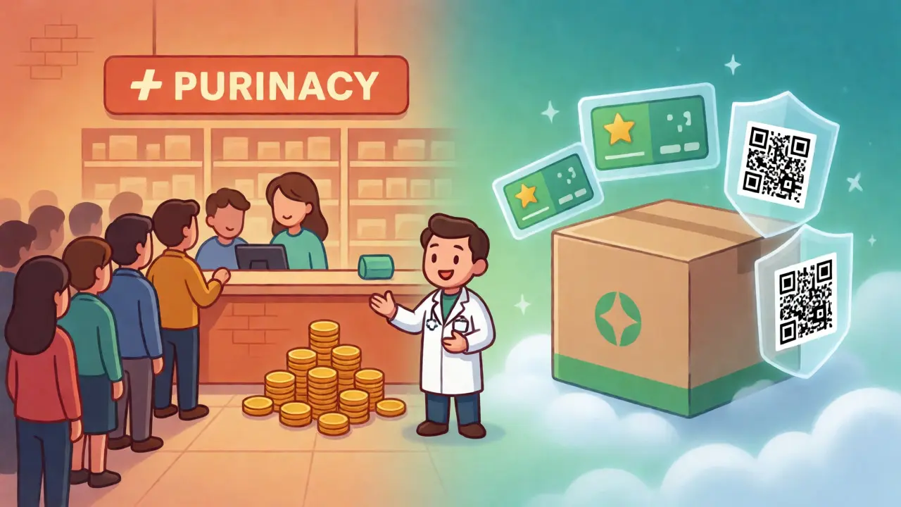 Split view comparing expensive store visits to cheap online delivery